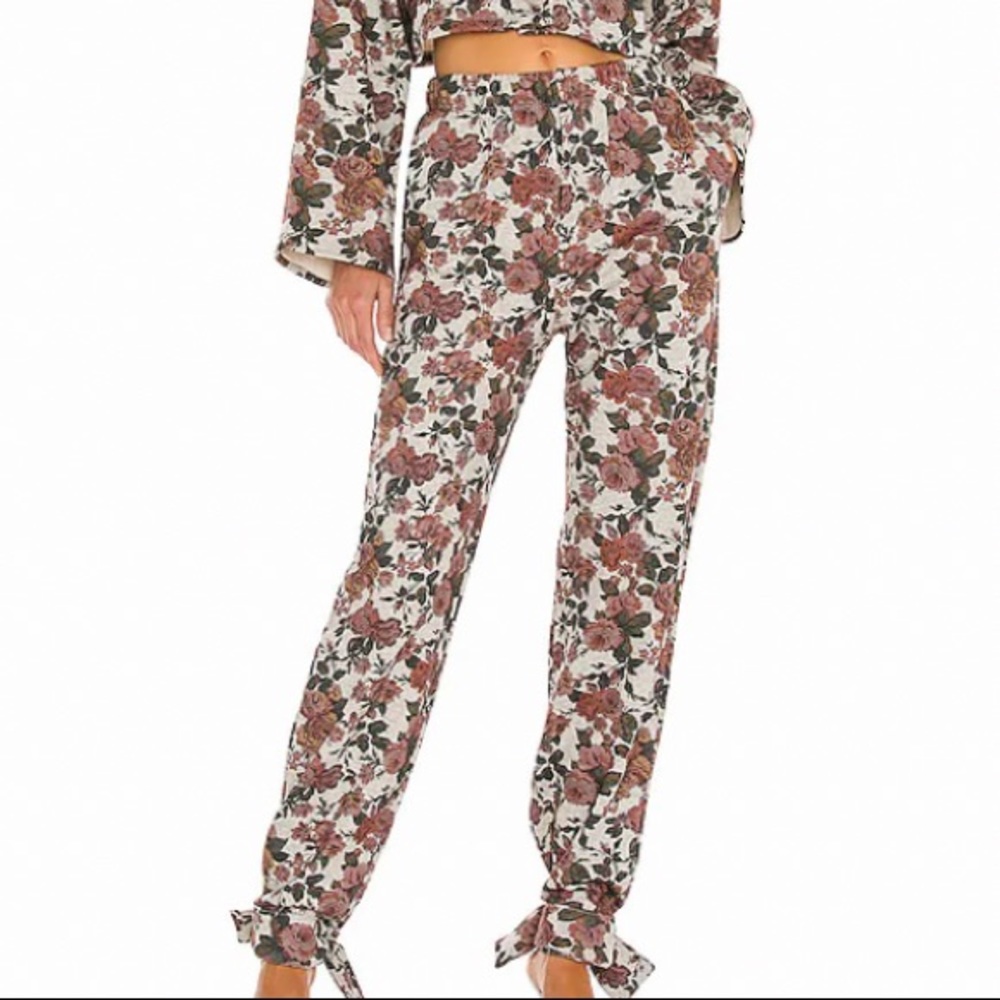 HOST PIC LOVERS + FRIENDS TIE ANKLE SWEATPANT RED VICTORIAN FLORAL COTTON SZ S,M